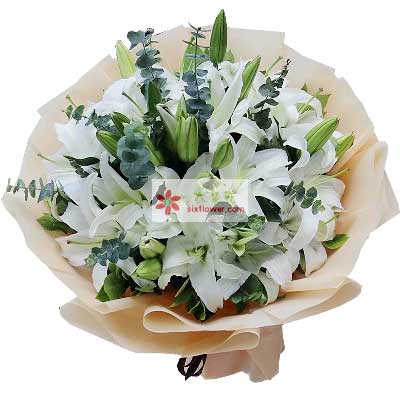 梅州9支白色多头百合，祝福你幸福
