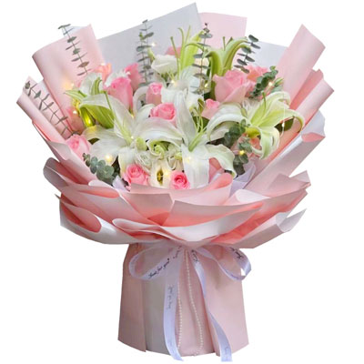 梅州16朵粉玫瑰百合，感情稳定坚固