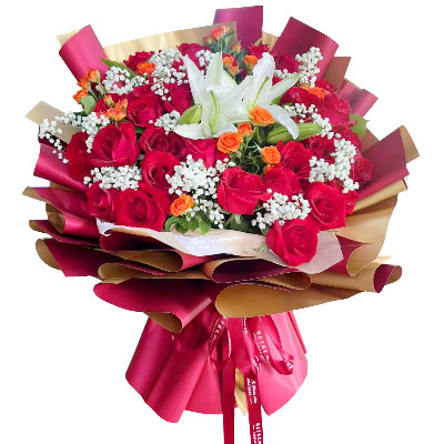 梅州33朵红玫瑰百合，爱如同花般绽放